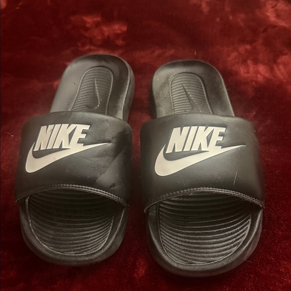 Nike Black Slide Sandals with White Swoosh